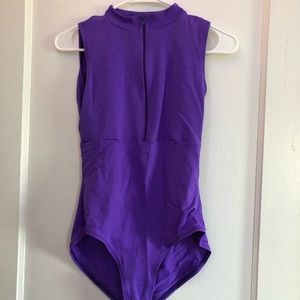 Purple Zip Up Leotard with Strapped Back